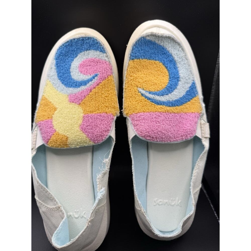 Sanuk Women's Donna Soft Top ST Shoreline White Multi Slip On Shoes Size 8